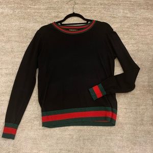 Red and Green Metallic Striped Sweater